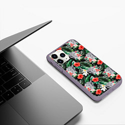 Чехол iPhone 11 Pro матовый Леопарды в цветах, цвет: 3D-серый — фото 2