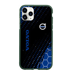 Чехол iPhone 11 Pro матовый Volvo - Вольво Sport соты, цвет: 3D-темно-зеленый