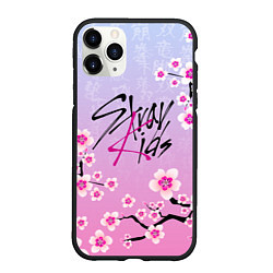 Чехол iPhone 11 Pro матовый Stray Kids цветы сакуры, цвет: 3D-черный