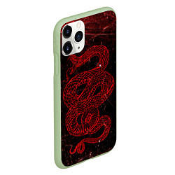 Чехол iPhone 11 Pro матовый Красная Змея Red Snake Глитч, цвет: 3D-салатовый — фото 2