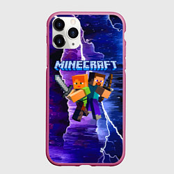 Чехол iPhone 11 Pro матовый Minecraft Neon, цвет: 3D-малиновый