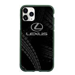 Чехол iPhone 11 Pro матовый Lexus следы шин, цвет: 3D-темно-зеленый