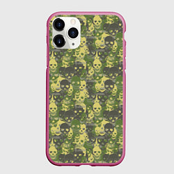 Чехол iPhone 11 Pro матовый Черепа - камуфляж, цвет: 3D-малиновый