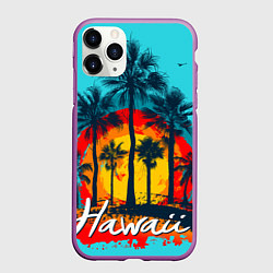 Чехол iPhone 11 Pro матовый Hawaii Солнце, Пальмы, цвет: 3D-фиолетовый