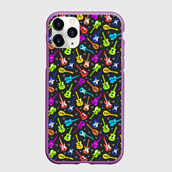 Чехол iPhone 11 Pro матовый Разноцветные Гитары, цвет: 3D-фиолетовый