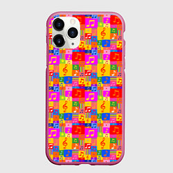 Чехол iPhone 11 Pro матовый Красочные Музыкальные Ноты, цвет: 3D-малиновый