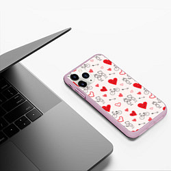 Чехол iPhone 11 Pro матовый Романтические сердечки, цвет: 3D-розовый — фото 2