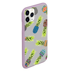 Чехол iPhone 11 Pro матовый Узорные ананасы, цвет: 3D-сиреневый — фото 2