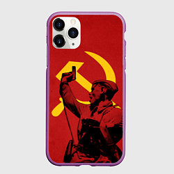 Чехол iPhone 11 Pro матовый За родину: Серп и молот, цвет: 3D-фиолетовый