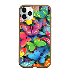 Чехол iPhone 11 Pro матовый Стая бабочек Pattern, цвет: 3D-коричневый