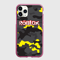 Чехол iPhone 11 Pro матовый Roblox Камуфляж Жёлто-Серый, цвет: 3D-малиновый
