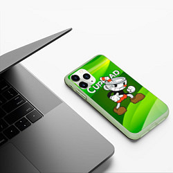 Чехол iPhone 11 Pro матовый Хитрая чашечка cuphead, цвет: 3D-салатовый — фото 2