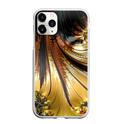 Чехол iPhone 11 Pro матовый Черный с золотым фрактал Абстракция