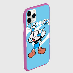 Чехол iPhone 11 Pro матовый Cuphead синяя чашечка, цвет: 3D-фиолетовый — фото 2
