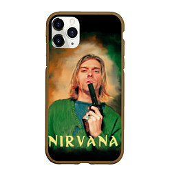 Чехол iPhone 11 Pro матовый Nirvana - Kurt Cobain with a gun, цвет: 3D-коричневый