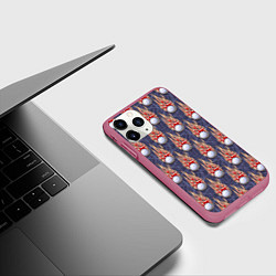 Чехол iPhone 11 Pro матовый Волейбольные мячи в огне, цвет: 3D-малиновый — фото 2