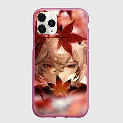 Чехол iPhone 11 Pro матовый Кадзуха и кленовые листья, цвет: 3D-малиновый