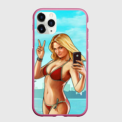 Чехол iPhone 11 Pro матовый GTA Beach girl, цвет: 3D-малиновый