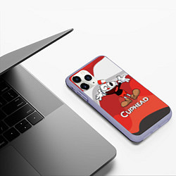 Чехол iPhone 11 Pro матовый Cuphead веселая красная чашечка, цвет: 3D-светло-сиреневый — фото 2
