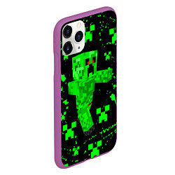Чехол iPhone 11 Pro матовый MINECRAFT - CREEPER МАЙНКРАФТ, цвет: 3D-фиолетовый — фото 2