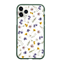 Чехол iPhone 11 Pro матовый Простые цветы на белом фоне, цвет: 3D-темно-зеленый