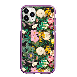 Чехол iPhone 11 Pro матовый Паттерн из летних цветов Summer Flowers Pattern, цвет: 3D-фиолетовый