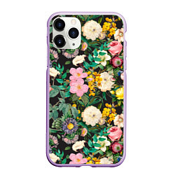 Чехол iPhone 11 Pro матовый Паттерн из летних цветов Summer Flowers Pattern, цвет: 3D-сиреневый