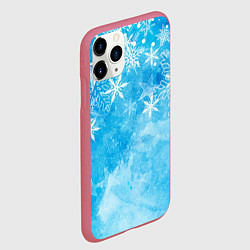 Чехол iPhone 11 Pro матовый Новогодние снежинки, цвет: 3D-малиновый — фото 2