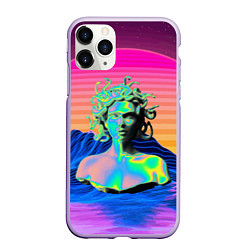 Чехол iPhone 11 Pro матовый Gorgon Medusa Vaporwave Neon Mountains, цвет: 3D-светло-сиреневый