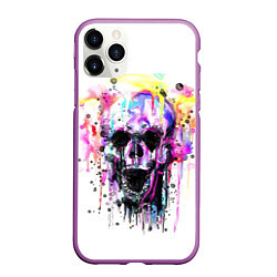 Чехол iPhone 11 Pro матовый Череп - акварель, цвет: 3D-фиолетовый