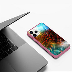 Чехол iPhone 11 Pro матовый Portal - Neon Space - туннель из энергетических па, цвет: 3D-малиновый — фото 2