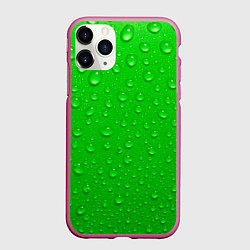 Чехол iPhone 11 Pro матовый Зеленый фон с росой, цвет: 3D-малиновый