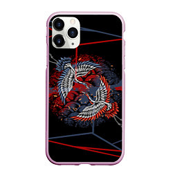 Чехол iPhone 11 Pro матовый Пара журавлей, цвет: 3D-розовый