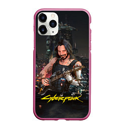 Чехол iPhone 11 Pro матовый Johnny в гитарой Джонни Cyberpunk2077, цвет: 3D-малиновый