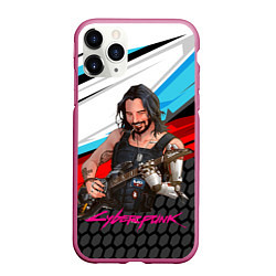 Чехол iPhone 11 Pro матовый Cyberpunk2077 Johnny с гитарой, цвет: 3D-малиновый