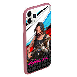 Чехол iPhone 11 Pro матовый Cyberpunk2077 Johnny с гитарой, цвет: 3D-малиновый — фото 2