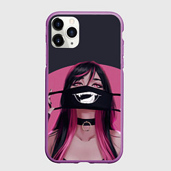 Чехол iPhone 11 Pro матовый Девушка надевает маску с язычком надпись на японск