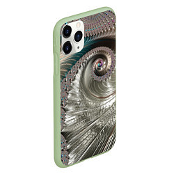 Чехол iPhone 11 Pro матовый Fractal pattern Spiral Серебристый фрактал спираль, цвет: 3D-салатовый — фото 2
