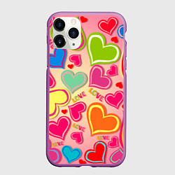 Чехол iPhone 11 Pro матовый ЛЮБОВНЫЕ СЕРДЕЧКИ LOVE HEARTS, цвет: 3D-фиолетовый