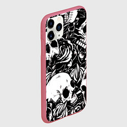 Чехол iPhone 11 Pro матовый Черепа и розы на черном фоне, цвет: 3D-малиновый — фото 2