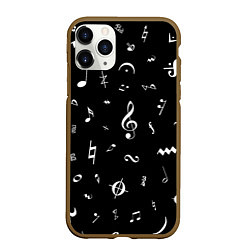 Чехол iPhone 11 Pro матовый Нотные Знаки Белые на Черном, цвет: 3D-коричневый