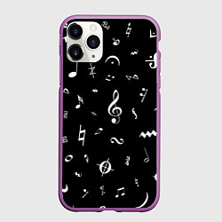 Чехол iPhone 11 Pro матовый Нотные Знаки Белые на Черном, цвет: 3D-фиолетовый