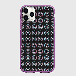 Чехол iPhone 11 Pro матовый Глитч смайлы, цвет: 3D-фиолетовый