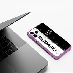 Чехол iPhone 11 Pro матовый СУБАРУ - SUBARU ЧЕРНО БЕЛЫЕ БРЫЗГИ КРАСКА, цвет: 3D-фиолетовый — фото 2