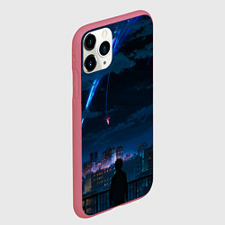 Чехол iPhone 11 Pro матовый Мальчик смотрит в небо, цвет: 3D-малиновый — фото 2