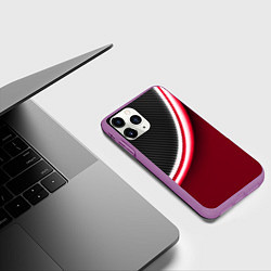 Чехол iPhone 11 Pro матовый Перфорация - красный неон, цвет: 3D-фиолетовый — фото 2