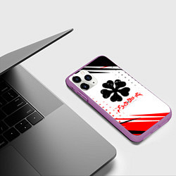 Чехол iPhone 11 Pro матовый Чёрный клевер черная красная текстура, цвет: 3D-фиолетовый — фото 2