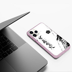 Чехол iPhone 11 Pro матовый Black clover чёрный клевер вертикальная надпись, цвет: 3D-розовый — фото 2