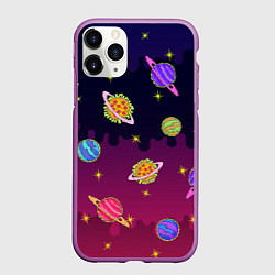 Чехол iPhone 11 Pro матовый Pizza in Space, цвет: 3D-фиолетовый
