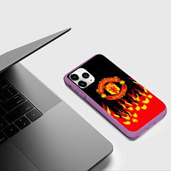 Чехол iPhone 11 Pro матовый Манчестер юнайтед огонь, цвет: 3D-фиолетовый — фото 2